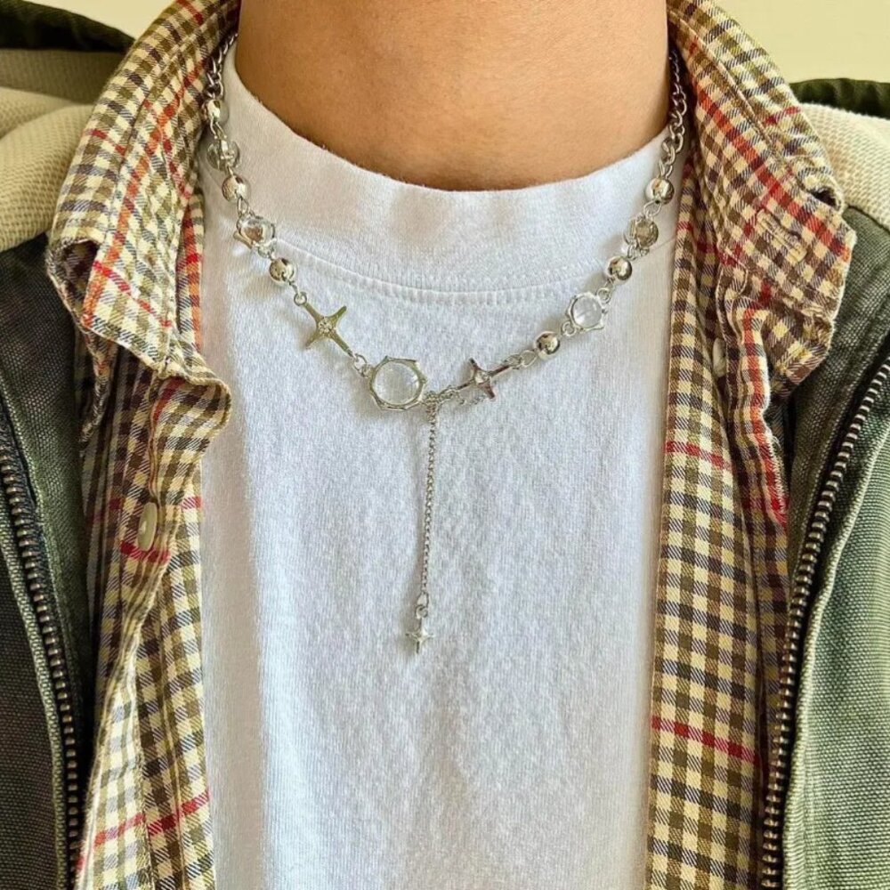 y2k chrome crystal orb pendant choker necklace - Picture 6 of 6